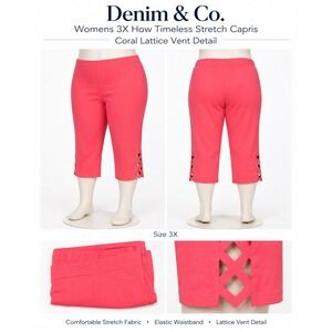 Denim & Co Womens‎ 3X How Timeless Stretch Capri Pants Lattice Vent Pink A213117